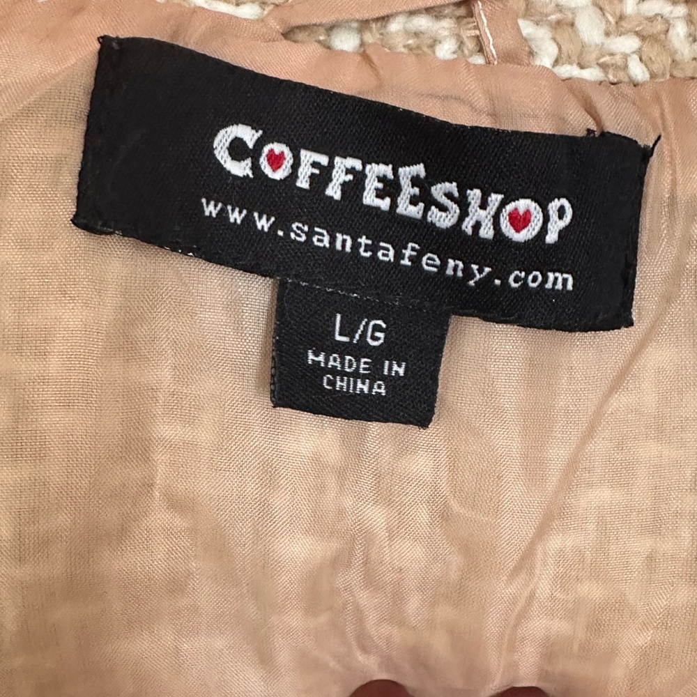 Coffeeshop Brand Tan & Cream Knit Fitted Coat Size Large w/Hood. - Picture 3 of 14